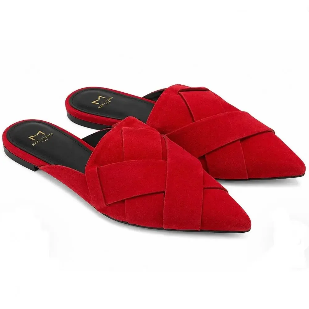 MARC FISHER LTD | Red‎ Suede Pointed Toe Crisscross Mule Flats Slide | Size 8.5M